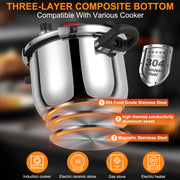 NYTRX NTX2 18/8 Stainless Steel Pressure Cooker, 12 QT, Explosion-Proof Design, Rotating Lock Lid, One-Handed Opening, Silicone Seal, Anti-Scald Handles, Silver