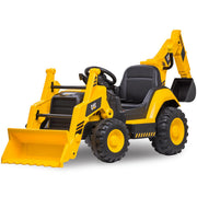 Kid Trax 12V CAT Backhoe Loader Ride-On Excavator with Functional Loaders, Realistic Sounds, MP3 Player, Yellow and Black, Ages 3-6, Supports Up to 66 lbs