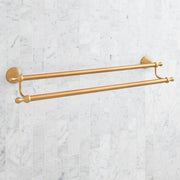 Signature Hardware Traditional Double Towel Bar, 26-3/4 in, Aged Brass Finish, Metal Construction, 955107