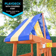 Sportspower WP-719 My First Wood Swing Set with 2 Swings, Rock Climber & 6' Double Wall Slide, Brown