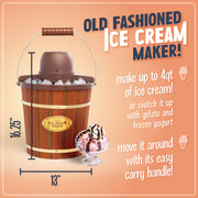 Nostalgia Electric Ice Cream Maker, Parlor Style, 6 Quart Capacity, White and Dark Brown, Automatic Motor NPICM6BR6A