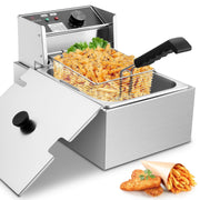 Tangme Deep Fryer with Basket, 10L Capacity, 1700W Electric Stainless Steel Countertop Oil Fryer, Adjustable Thermostat, Black, 81