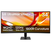 LG 34 UltraWide Curved Office Monitor, WQHD 3440x1440, 1800R, 120Hz Refresh Rate, 1ms Response Time, HDR10, Black, 34U601B-B