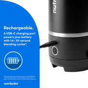 Nutribullet Flip Insulated Portable Blender with Matte Black 18oz Stainless Steel Cup, USB-C Rechargeable, High-Torque Motor NBPB10350AK