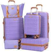 Amalodie 6 PieceABS Hard Shell Travel Suitcase Set With TSA Lock, Light Purple