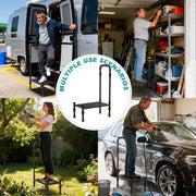 Support Way RV Steps with Handrail, Adjustable Both Sides, Wide Platform with Anti-Slip Mats, Heavy Duty Metal, 800 lb Capacity, Black