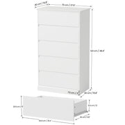 IDEALSOUL 5 Drawer Dresser, White Tall Chest of Drawers, Wood Storage Cabinet for Bedroom, Living Room, Hallway, Entryway