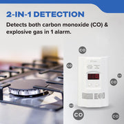 Kidde Nighthawk Carbon Monoxide and Explosive Gas Detector, Digital LED Display, AC Plug-In with 9-Volt Battery Backup, White, KN-COEG-3