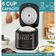 Bluebow Digital Rice Cooker 6-Cup/2.1QT Small Rice Maker 10 Presets 24-Hour Delay Timer & Keep Warm Non-Stick Inner Pot Black