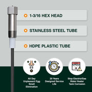 MONST duJRYJB Powered Titanium Water Heater Anode Rod, Anti-Corrosion Rust and Limescale Prevention, Fits 40 to 89 Gallon Tanks