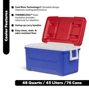 Igloo Laguna 48 QT Hard Sided Ice Chest Cooler, Cool Riser Technology, Ultratherm Foam Insulation, Blue Red White