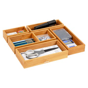 Mind Reader 5-Piece Bamboo Drawer Organizer Set, Stackable Storage Trays, Brown, Rayon from Bamboo, DRORGBM5-BRN