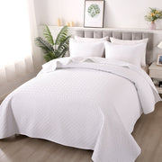 Justlet 3 Pieces White Linear Weave Quilt Bedding Sets, Queen