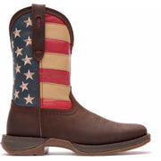 Durango Rebel Patriotic Pull-On Western Boots, Distressed Full-Grain Leather, Square Toe, Brown with American Flag, Men's Size 14, DB5554