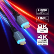 Monster HDMI Cable 2 Pack, 10 Ft, Ultra High Speed HDMI 2.1, 48Gbps Bandwidth, 8K 60Hz, 4K 144Hz Gaming, LED Illuminated Connectors