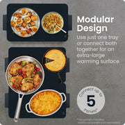 Chefman Everything Warmer Modular Expanding Food Warming Tray, Two 10 x 16 Inch Tempered Glass Trays, Graphene Full-Surface Heating, Adjustable Temperature, Midnight