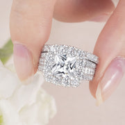 SHELOVES Jewelry Princess Halo Wedding Engagement Ring Set with AAAAA Cubic Zirconia, Size 7 - Non-Allergic