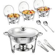 NEWKITCHEN 5 QT Stainless Steel Chafing Dishes Buffet Set, Transparent Glass Lid, 4 Pack with Dinner Spoon and Dining Clip