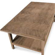 Steve Silver Milani Solid Mango Wood Rectangular Cocktail Table, Chevron Patterned Top, Natural Finish, 47 in, with Bottom Shelf