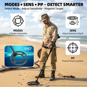Ablegrid Metal Detector for Adults and Kids, Rechargeable Foldable Design, High Accuracy Waterproof Pinpoint, 4 Detection Modes, Advanced DSP Chip, 10-Inch Coil, Green, GC-1021