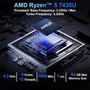 NIPOGI Mini Gaming PC K1, AMD Ryzen 5 7430U, 16GB DDR4 RAM, 512GB SSD, AMD Radeon RX Vega 7 Graphics, WiFi 6, Bluetooth 5.2, Windows 11 Pro, Black