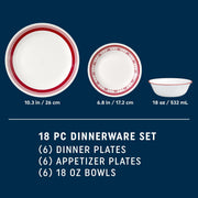 Corelle Sadie 18-Piece Dinnerware Set for 6, Eco-Friendly Triple-Layer Vitrelle Glass, Microwave and Dishwasher Safe, Deep Raspberry, 1150869