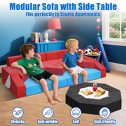 iYofe Kids Modular Play Couch, 14PCS Foldable Soft Toddler Sofa, 3-in-1 Convertible Foam Floor Bed, Red Black Blue White