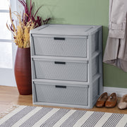Sterilite Wide 3 Drawer Tower Storage Cart with Removable Plastic Bins, Opaque Weave Design, Easy Assembly, Gray, 4430-6A