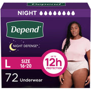 Depend Night Defense Adult Diapers for Women, Large, Overnight Absorbency, Pink, 72 Count