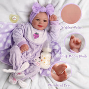 Babeside Lifelike Reborn Baby Doll, 17 Inch, Soft Vinyl and Cloth Body, Realistic Newborn Girl with Bassinet and Feeding Kit