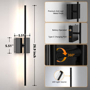HOYOFOL Battery Operated Wall Sconces, Remote Control, 8000mAh LED Rechargeable Wall Lamp, Black Finish, Pack of 2, WL001BL-01
