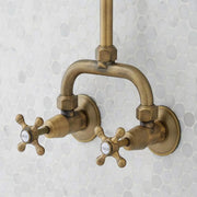 Signature Hardware SH441096AGBR Baudette Retrofit Shower with Shower Head, Shower Arm, and Cross Handles - Aged Brass