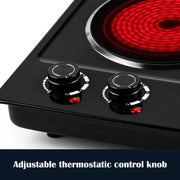 CUSIMAX Electric Hot Plate Double Burner, 1800W Infrared, Ceramic Glass Surface, Stainless Steel, Portable Countertop Stove