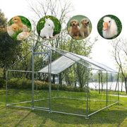 Gojooasis Outdoor Metal Large Chicken Coop Run, Walk-in Poultry Cage with Lockable Door and Removable Weather-Resistant Cover, Silver, 10x10 ft