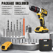 RELOIVE 21V Cordless Drill Driver Power Set, 4-in-1 Multifunctional Tool, 45N.m Torque, 3/8 in Keyless Chuck, Dual 2000mAh Batteries, Yellow