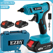 EZBY Dual Temperature Cordless Hot Glue Gun Kit with 2 Rechargeable Batteries, 20 Glue Sticks, Storage Case, 100W PTC Heating, Blue