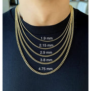 Jewelheart 14K Yellow Real Gold Cuban Concave Curb Link Chain Necklace, Diamond Cut, Unisex, Multiple Lengths 16-24 in, Widths 1.9-4.75 mm