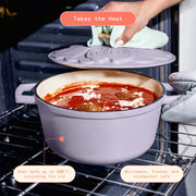 Made By Gather 4 Quart Enameled Cast Iron Dutch Oven with Petal Design Lid, Lavender