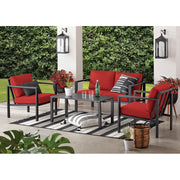Mainstays MS2428079419006 Dashwood 4-Piece Outdoor Patio Conversation Set, Red Olefin Cushions, Rust-Resistant Steel Frame, Seats 4
