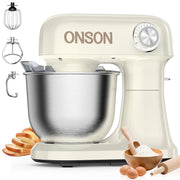 ONSON 5QT 350W Copper Motor, 12-Speed Electric Mixer with Stainless Steel Bowl, Dough Hook, Whisk, Beater, Milky White
