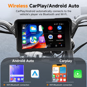 Podofo Wireless CarPlay Motorcycle Car Stereo, 5-Inch Waterproof Touchscreen, Dual Bluetooth, Android Auto Compatible