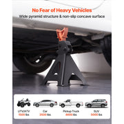KFFKFF Heavy Duty Steel Jack Stands, 3 Ton Capacity, Adjustable Height 10.8 to 16.3 in, Secure Ratchet Locking Mechanism, Set of 2, HM3141B