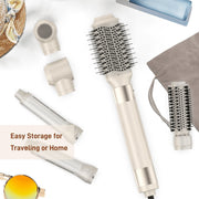 RACCOMB 5-in-1 Hair Multi-Styler Set with Negative Ion Technology, High-Speed Brushless Motor, Blow Dryer, Rotating Curling Irons, Hair Dryer Brush, Round Brush, Gold, SM-5319