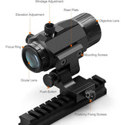 Feyachi WMFA1138 M38 5X Red Dot Magnifier with Flip-to-Side Mount, Adjustable Windage and Elevation, Focus Adjustment, Black,