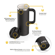 RTIC Road Trip Travel Mug, 20 oz, Ceramic Lined, Insulated, Leak-Resistant Lid, Black