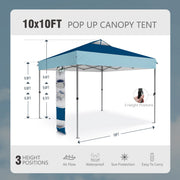 Alpha Joy 10x10ft Pop-up Canopy, One-Button Setup, Waterproof Polyester with UPF 50+, Adjustable Height, Blue & Light Blue