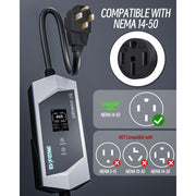 EVPEIWE Level 1/2 J1772 Electric Vehicle Charger, 40A, 25ft Cable, 110-240V Portable EV Charger with NEMA 14-50 and NEMA 5-15 Plug, Silver, EVPC-PAB-40AC