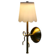 Home Decor Collection Sterling & Noble Cordless Rechargeable Brass Wall Sconce with Bow Motif and Fabric Scalloped Shade, Dimmable LED, Remote Control, 13 in, 16225