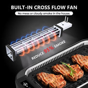 Cusimax Portable Smokeless Indoor Electric Grill, 1500W Korean BBQ Grill with LED Touch Display, Tempered Glass Lid, Nonstick Removable Plates, Black, CMRG-200-SHUANGPAN