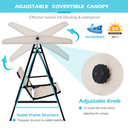AECOJOY 2 Persons Outdoor Patio Canopy Steel Porch Swing Chair, Waterproof, Adjustable Canopy, Brown, 19031BR
